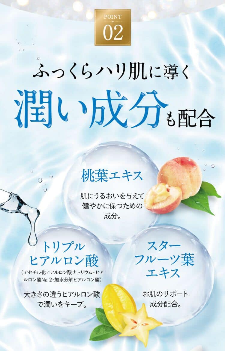 POINT02 ふっくら肌に導く潤い成分も配合